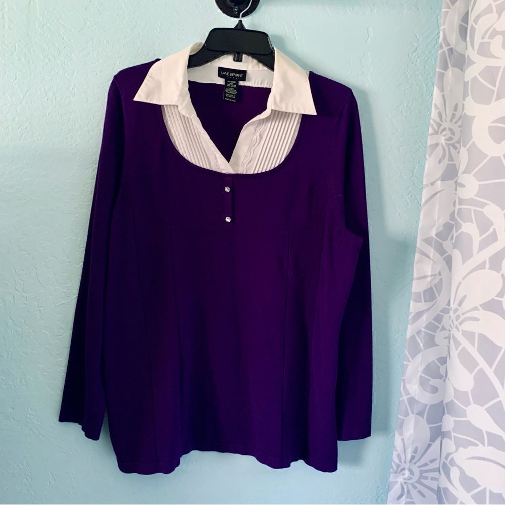 Lane Bryant Purple & White Collared Knit Sweater Size 18/20W